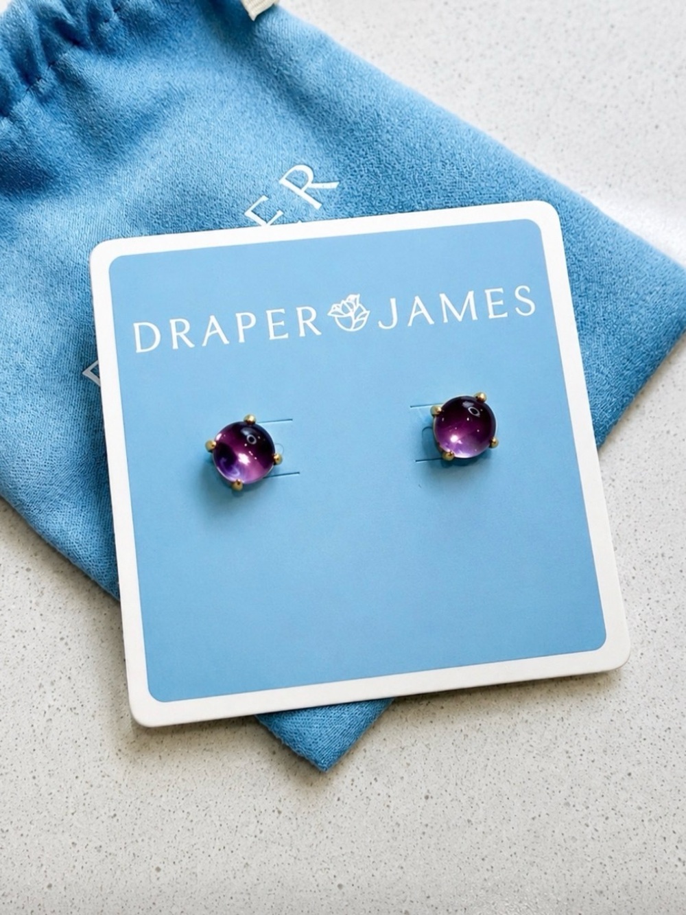 DRAPER JAMES Plum Purple Cabochon Studs NWT!!